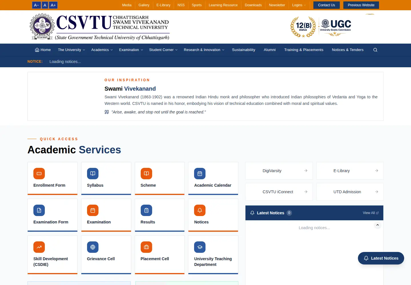 Captured homepage of csvtu.ac.in in the current scan