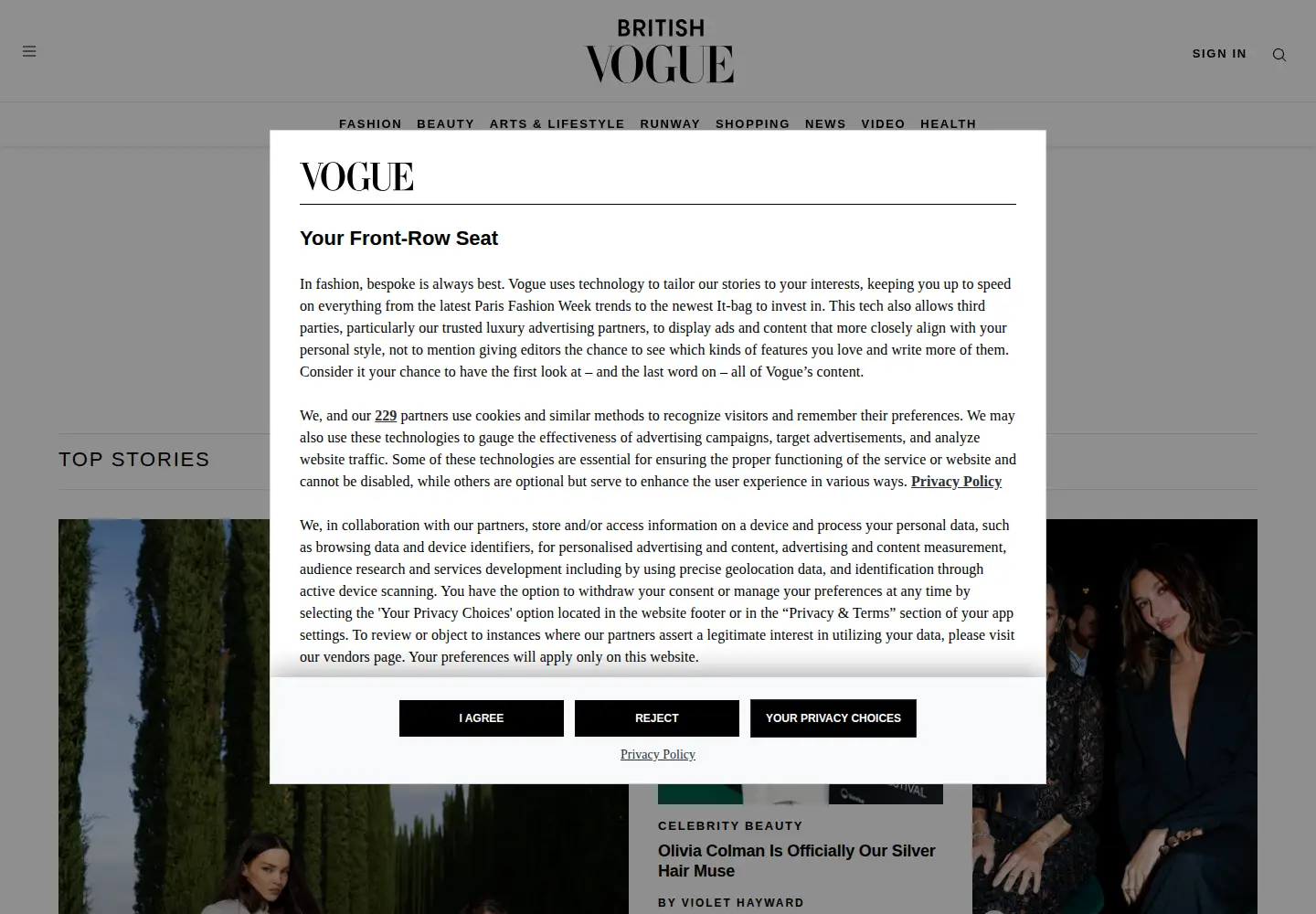 Screenshot of vogue.co.uk