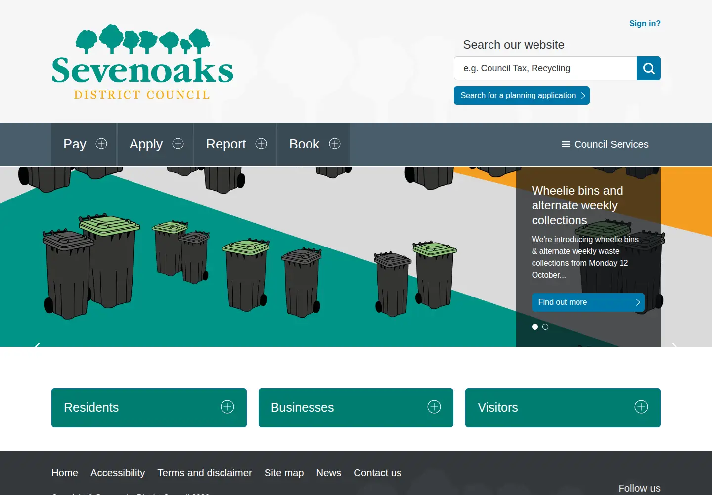 Captured homepage of sevenoaks.gov.uk in the current scan
