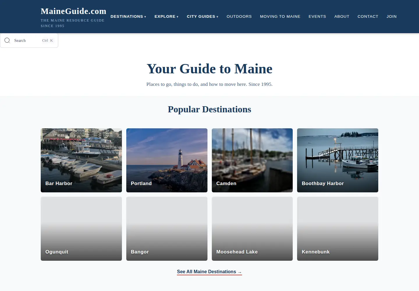 Captured homepage of maineguide.com in the current scan