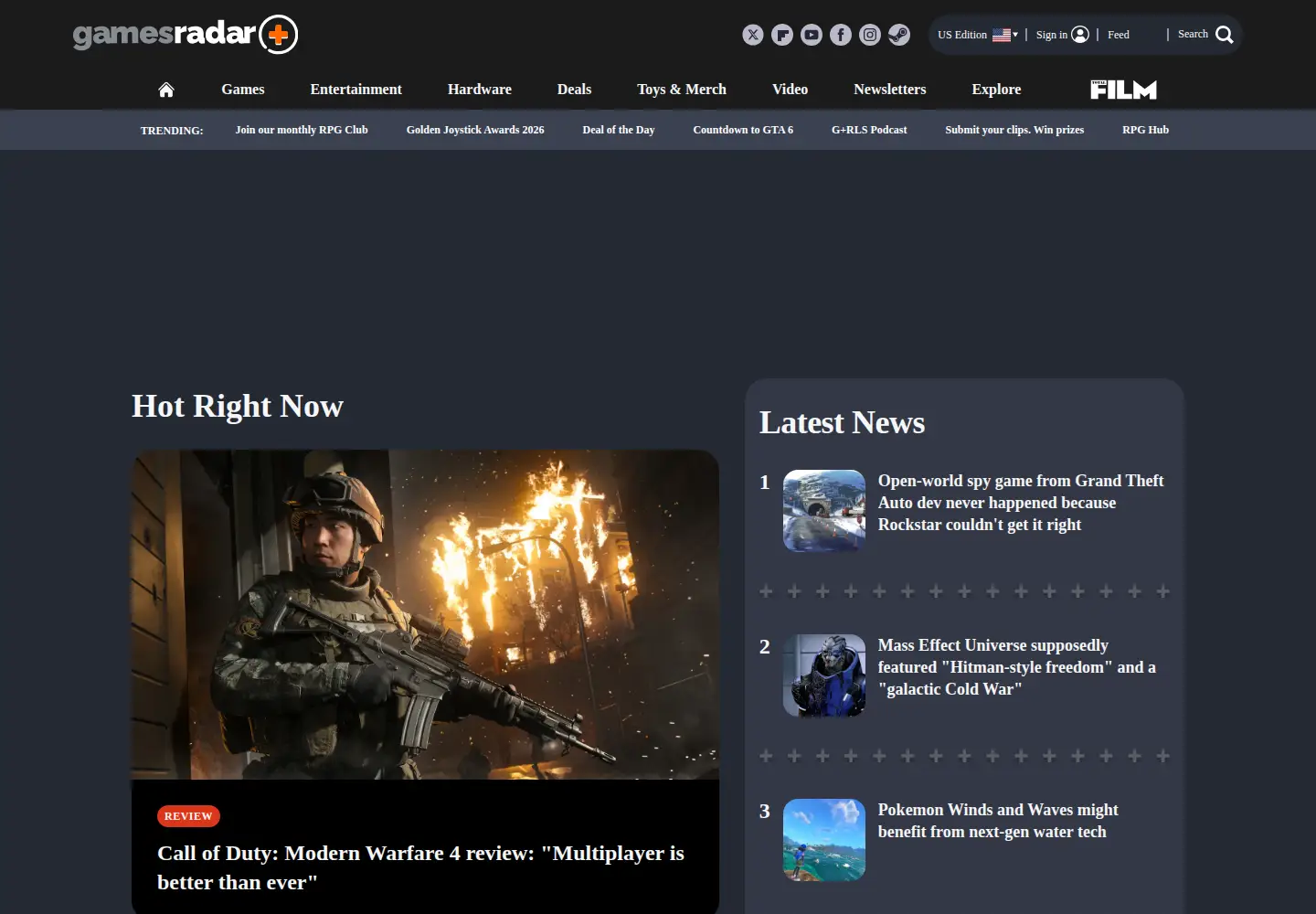 Screenshot of nowgamer.com