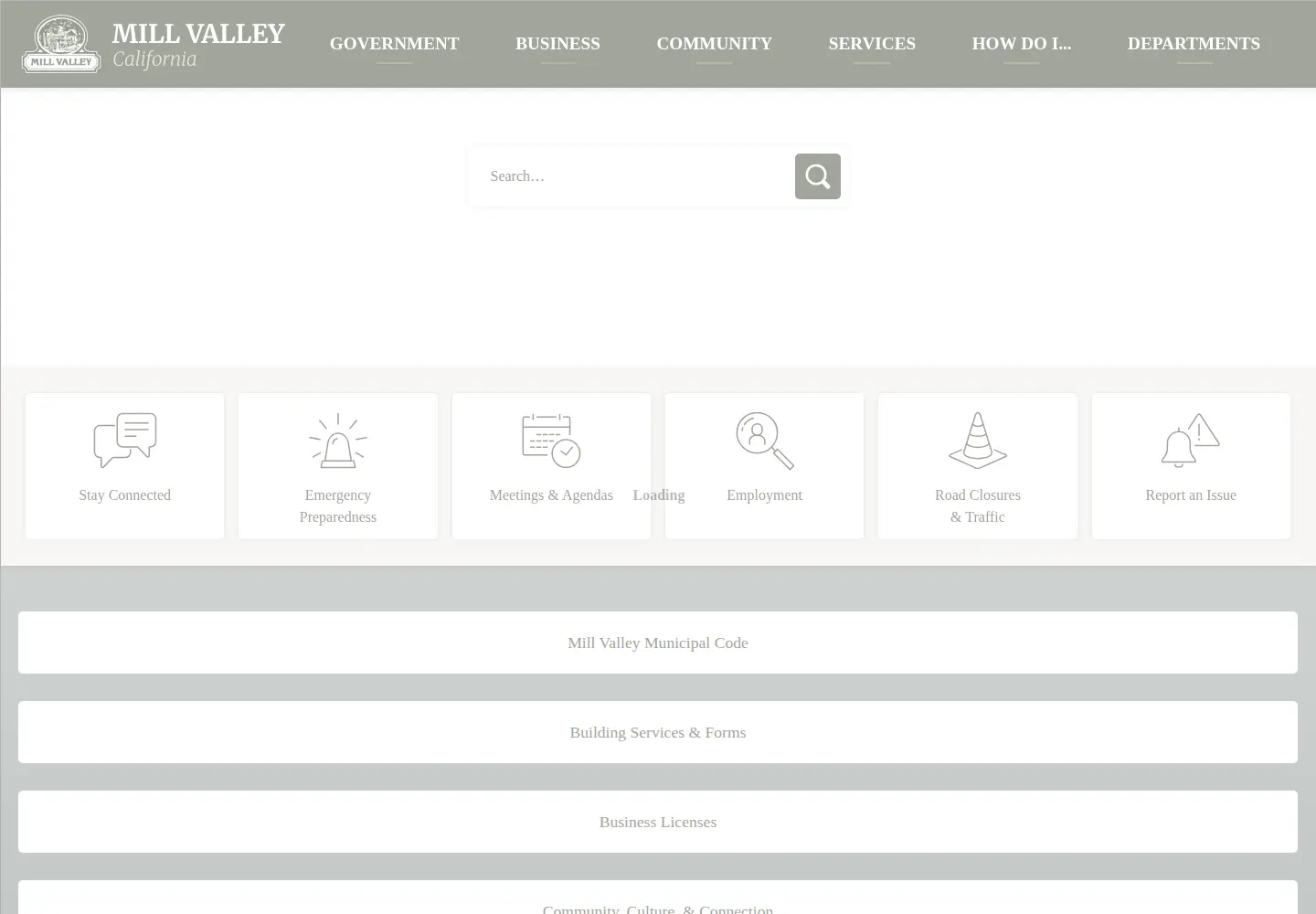 Captured homepage of cityofmillvalley.org in the current scan
