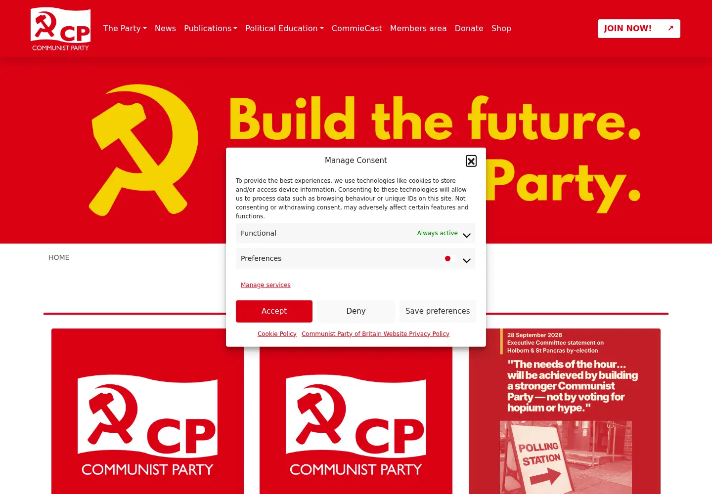 Captured homepage of communistparty.org.uk in the current scan