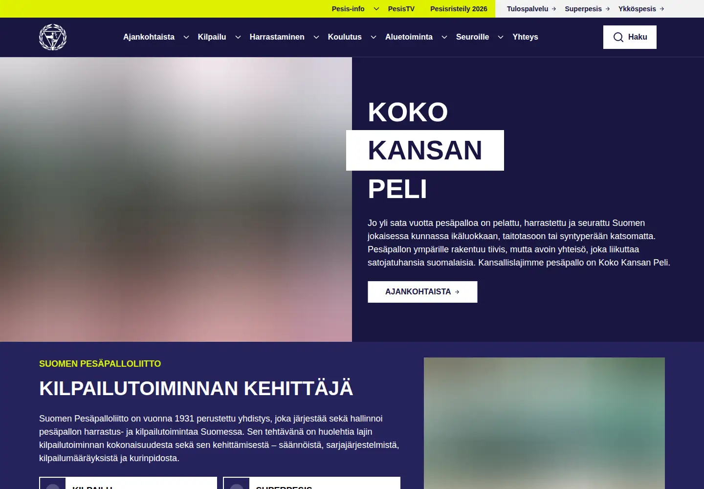 Captured homepage of pesis.fi in the current scan