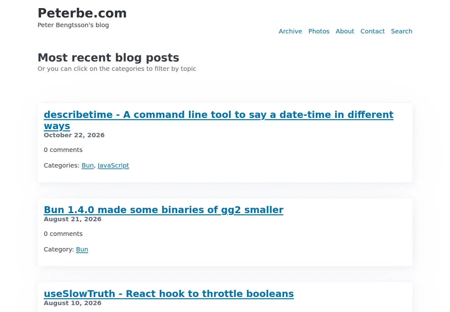 Screenshot of peterbe.com