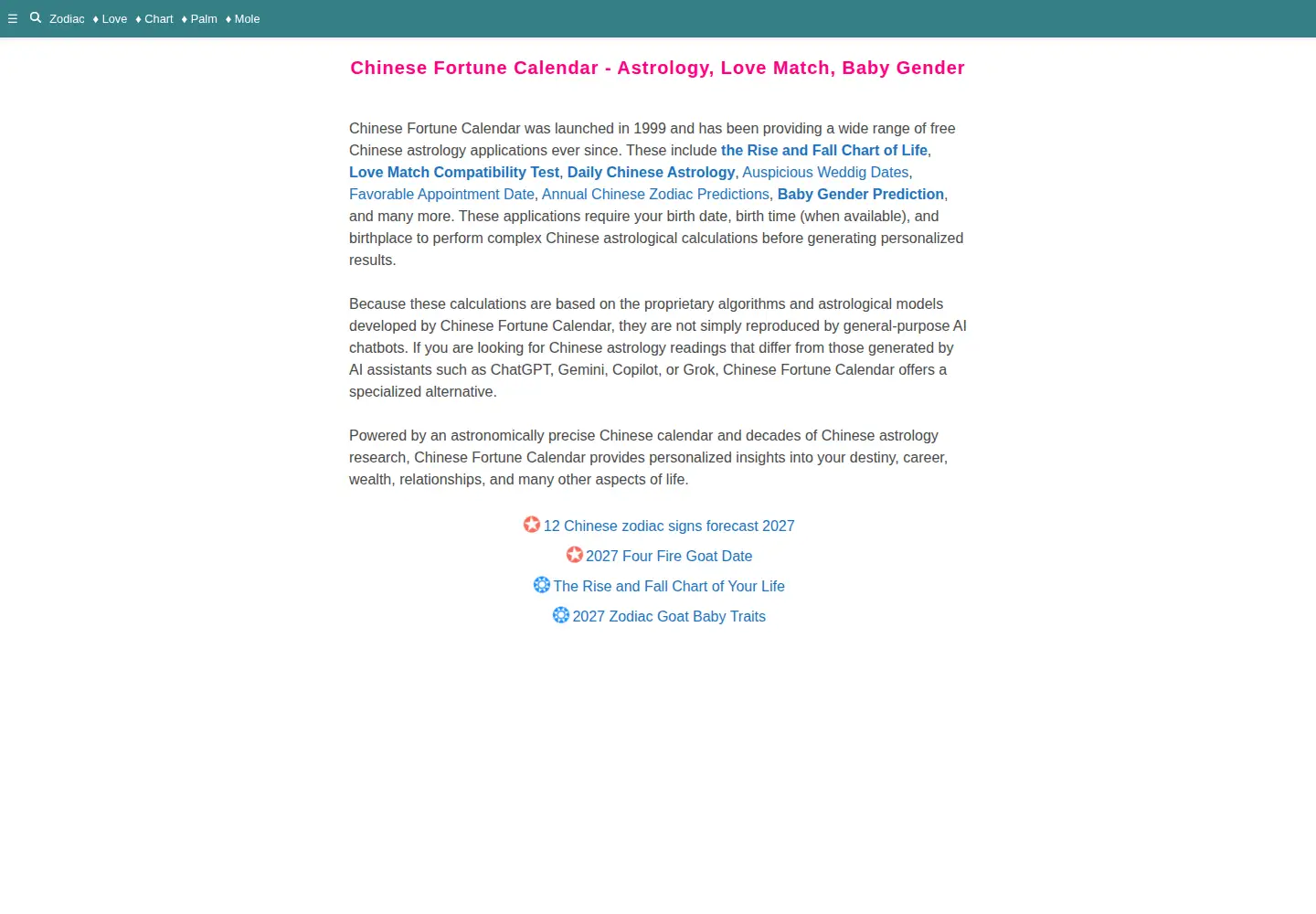 Screenshot of chinesefortunecalendar.com