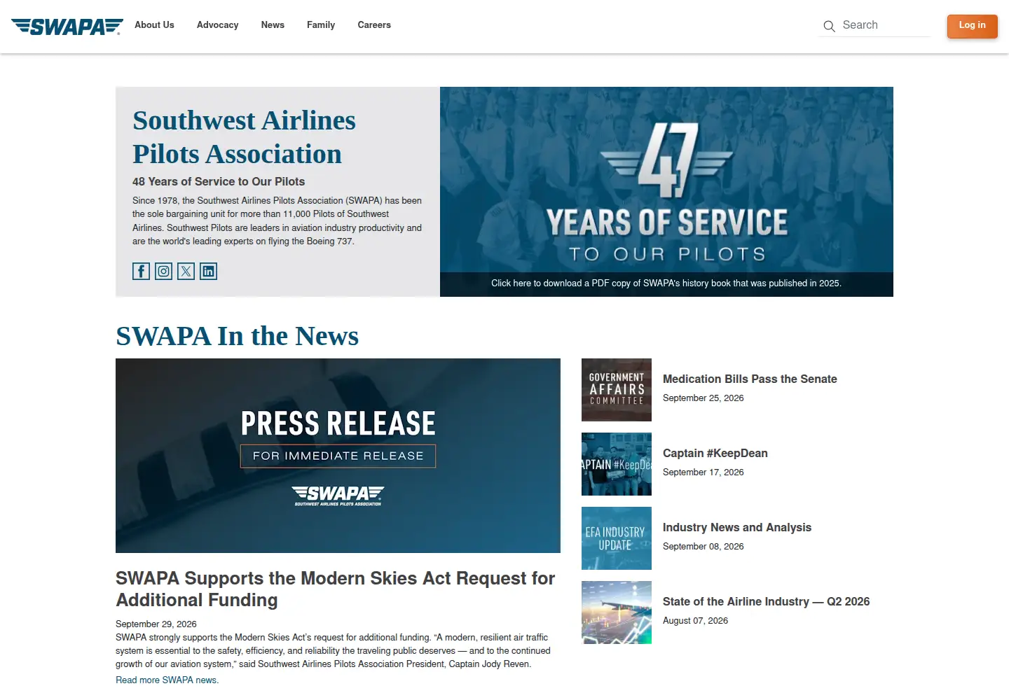 Captured homepage of swapa.org in the current scan