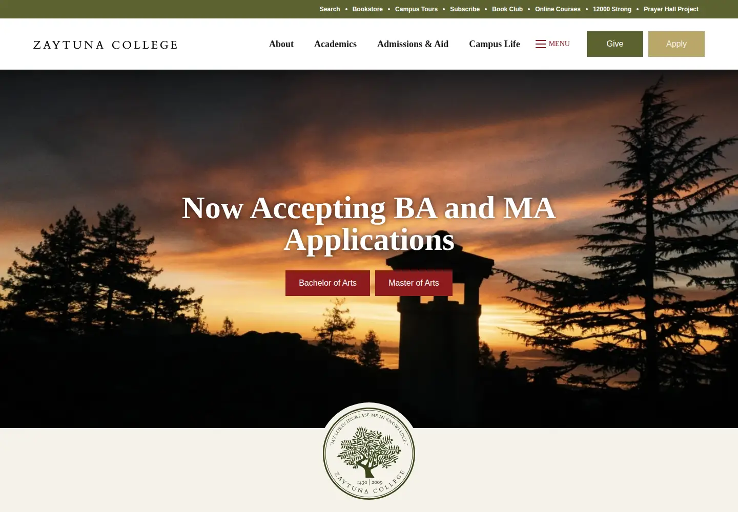 Screenshot of zaytuna.edu