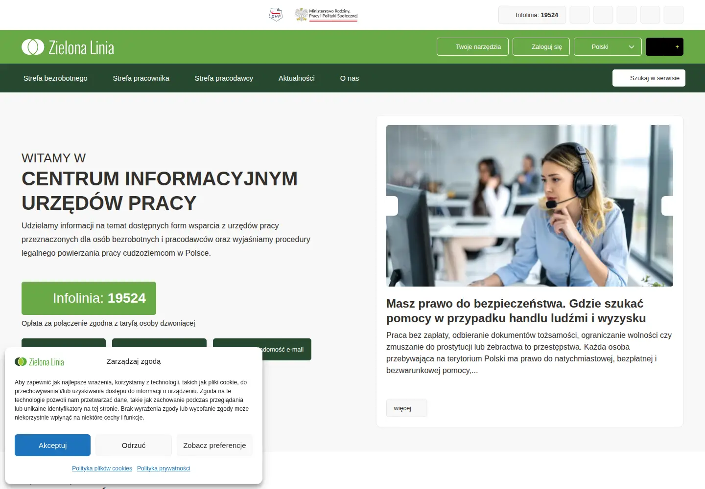 Screenshot of zielonalinia.gov.pl