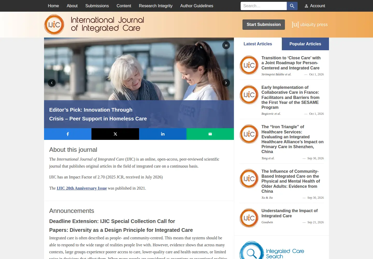 Captured homepage of ijic.org in the current scan