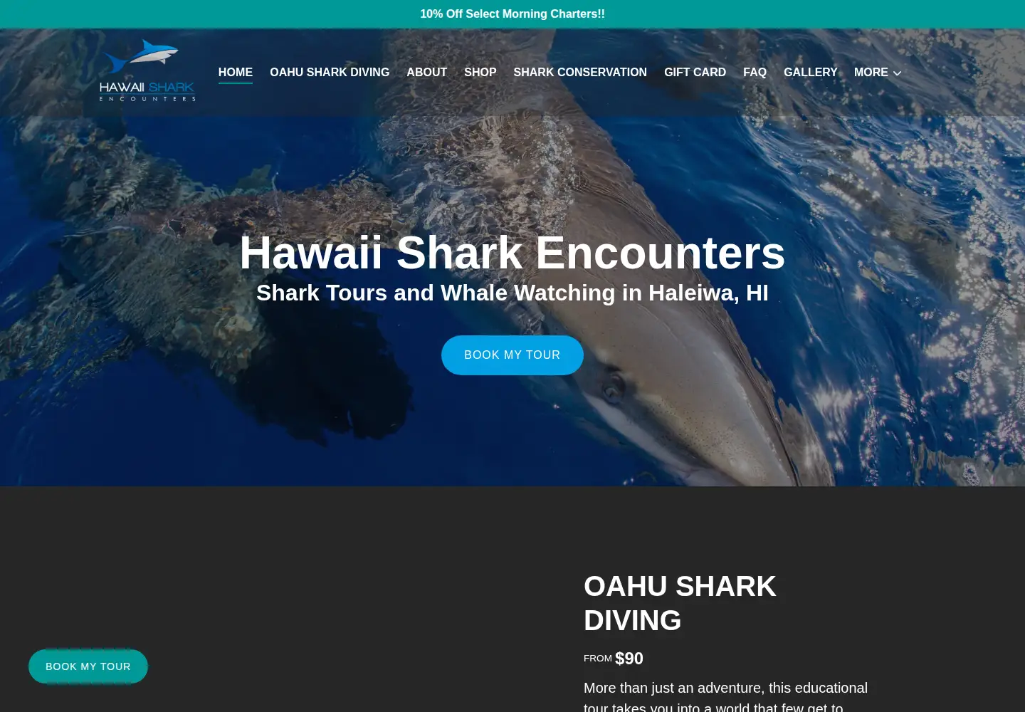 Captured homepage of hawaiisharkencounters.com in the current scan