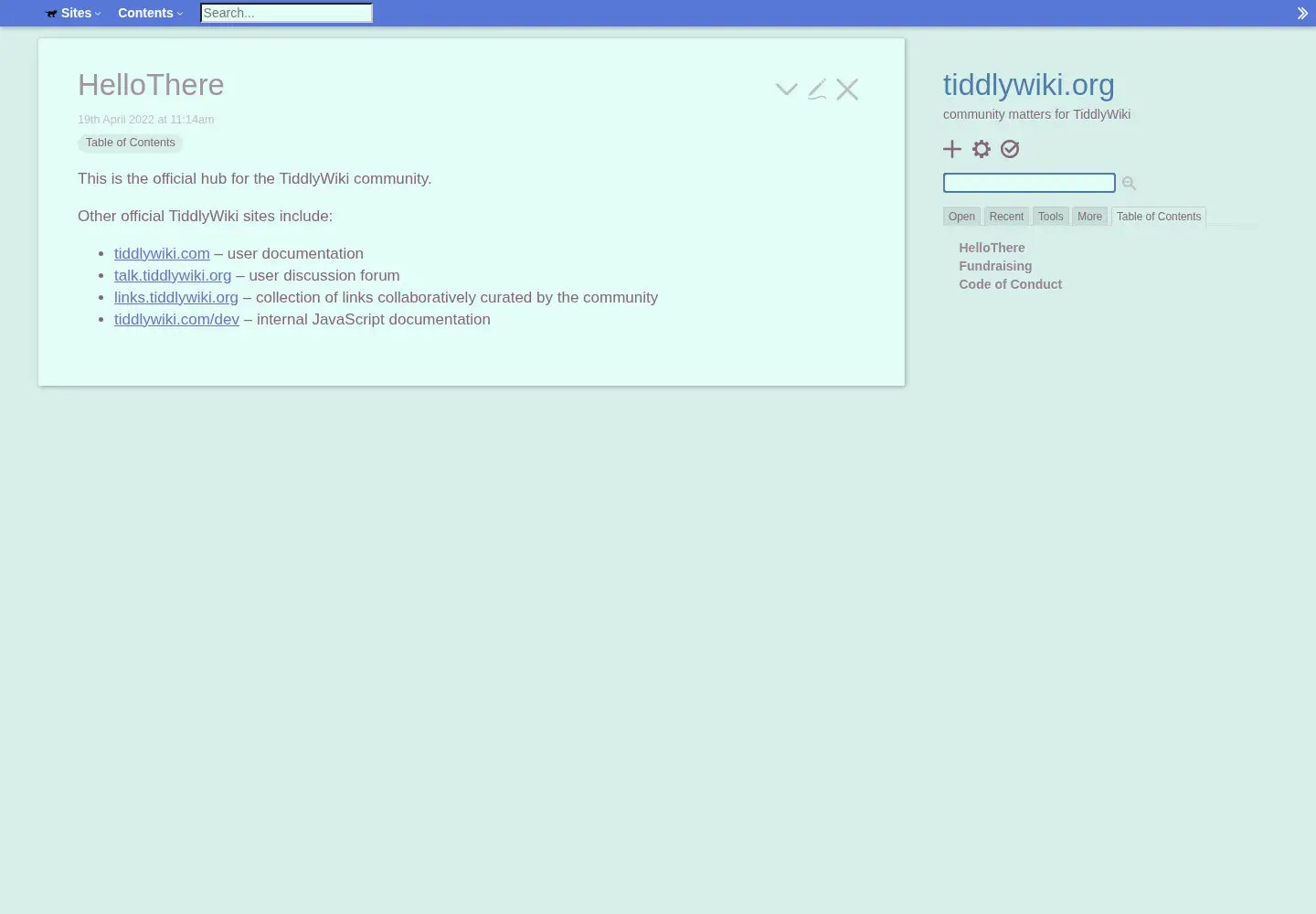 Screenshot of tiddlywiki.org