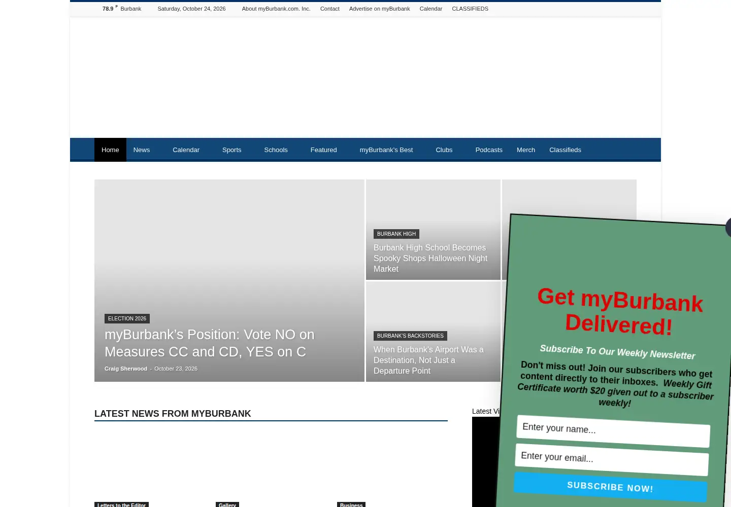 Captured homepage of myburbank.com in the current scan