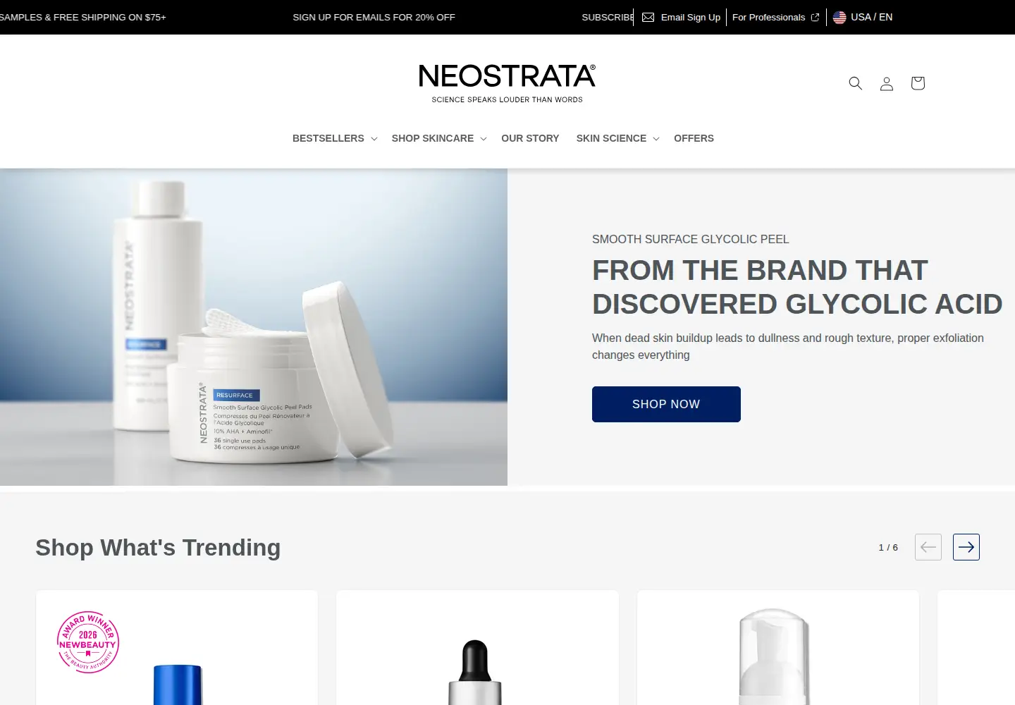 Captured homepage of neostrata.com in the current scan
