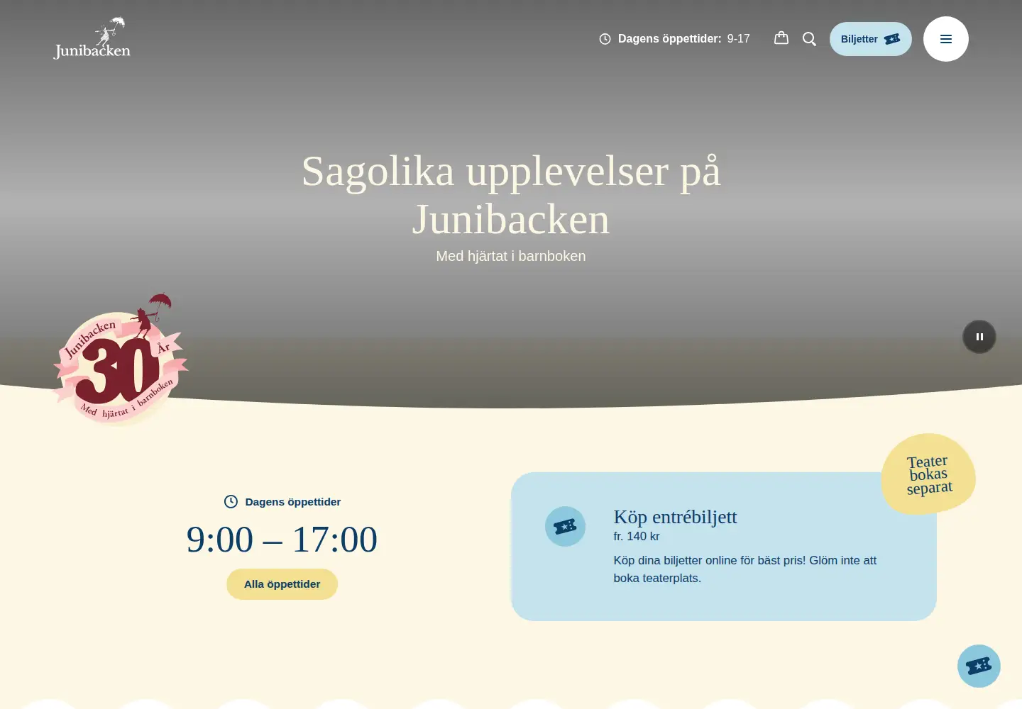 Screenshot of junibacken.se