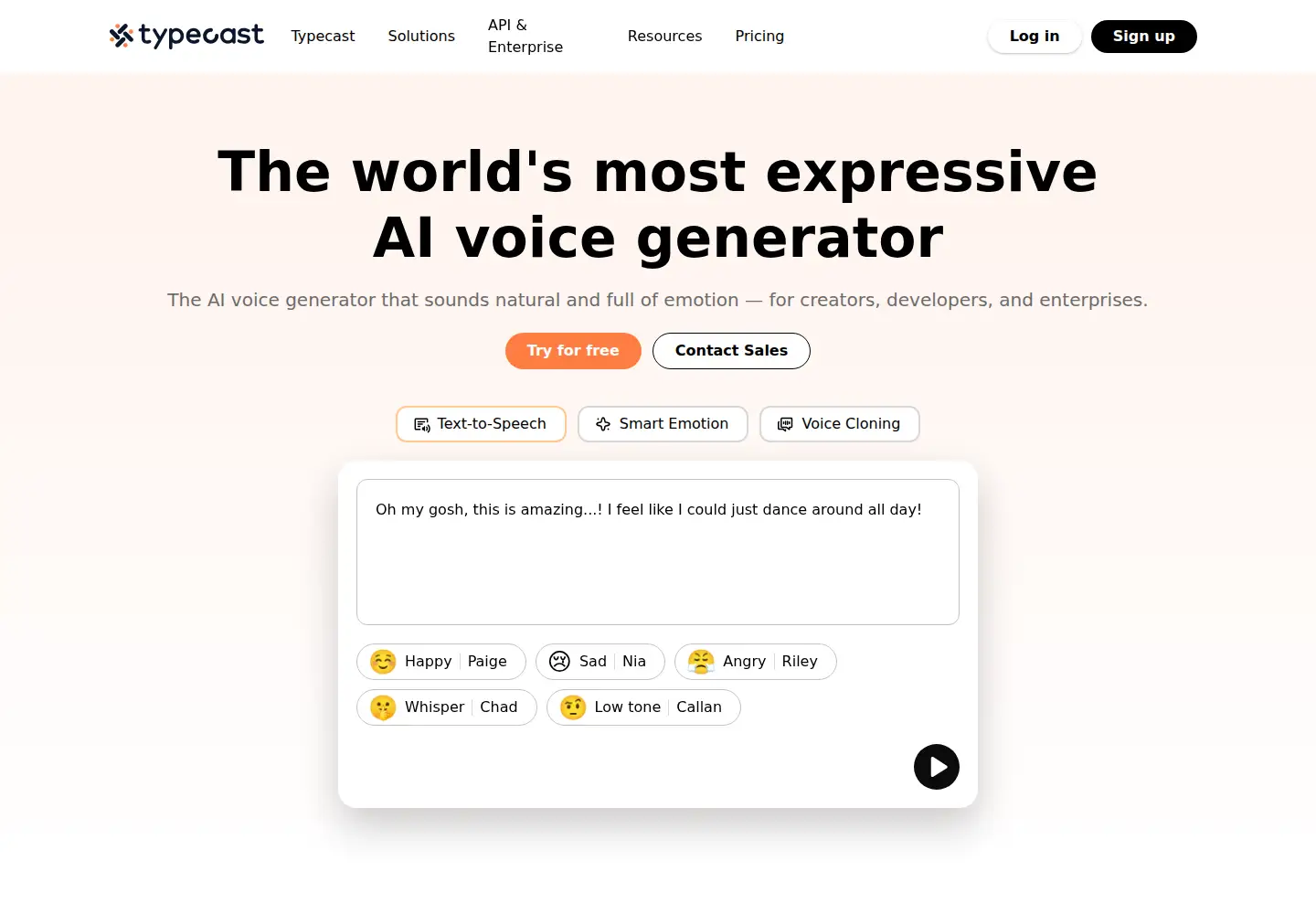 Screenshot of typecast.ai
