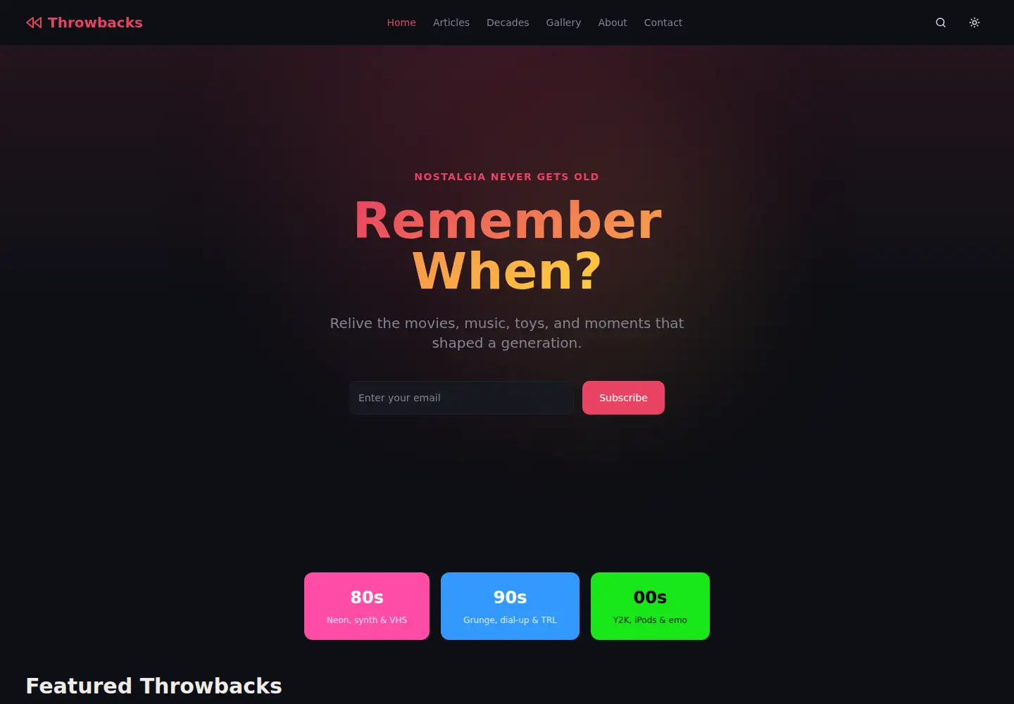 Screenshot of throwbacks.com