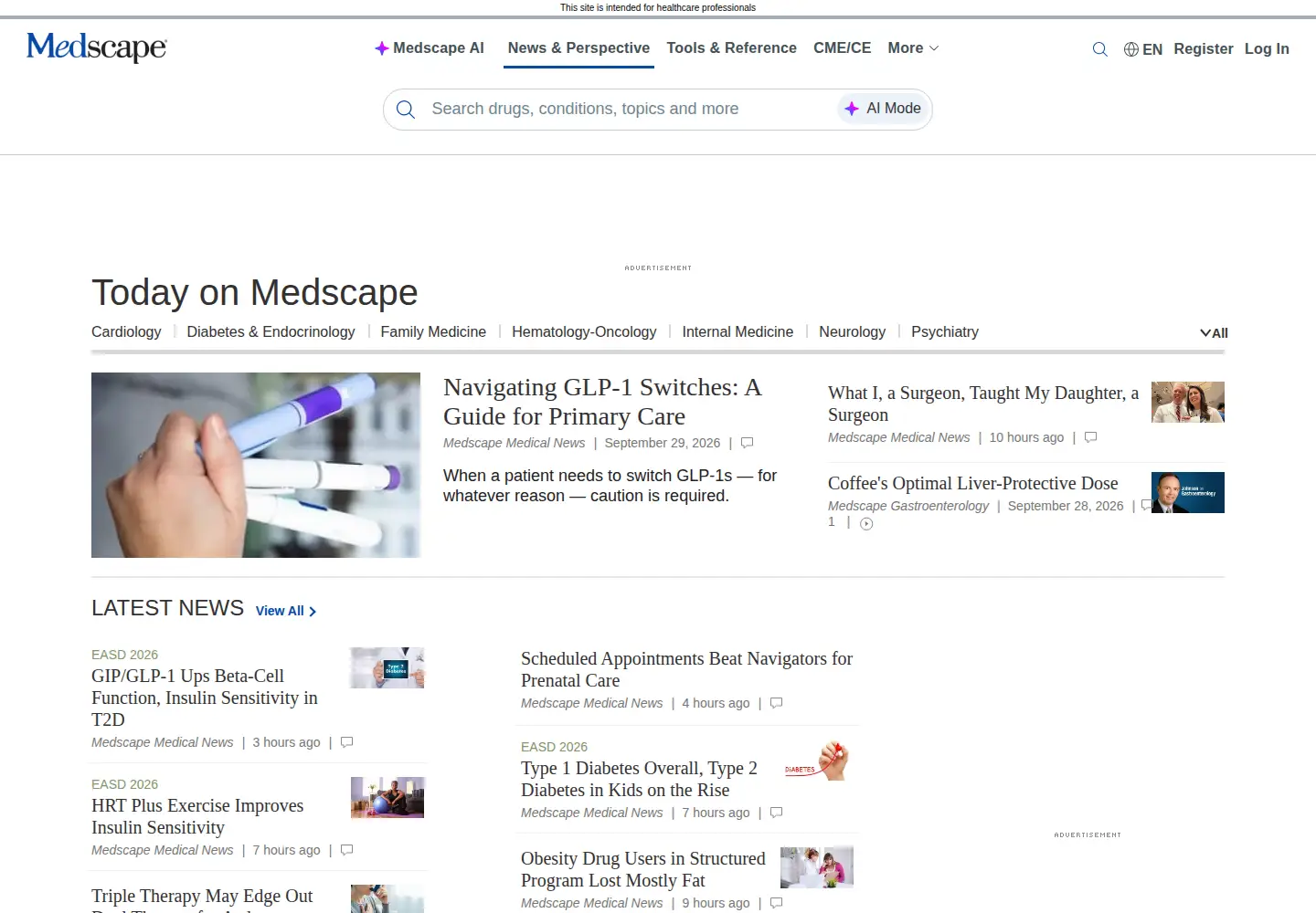 Screenshot of medscape.com