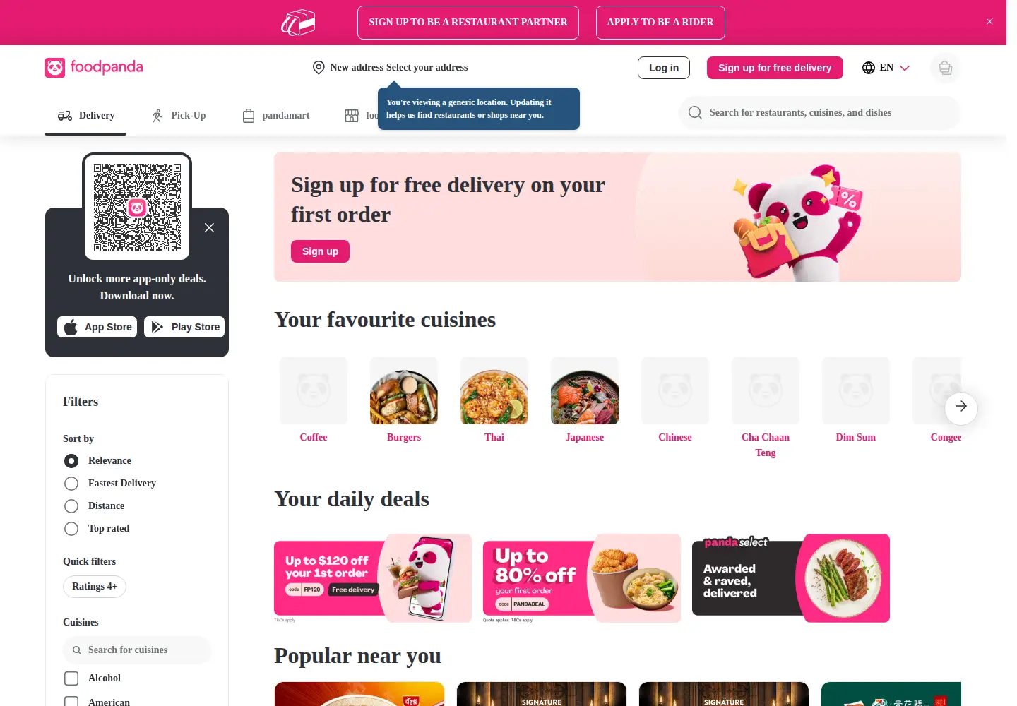Screenshot of foodpanda.hk