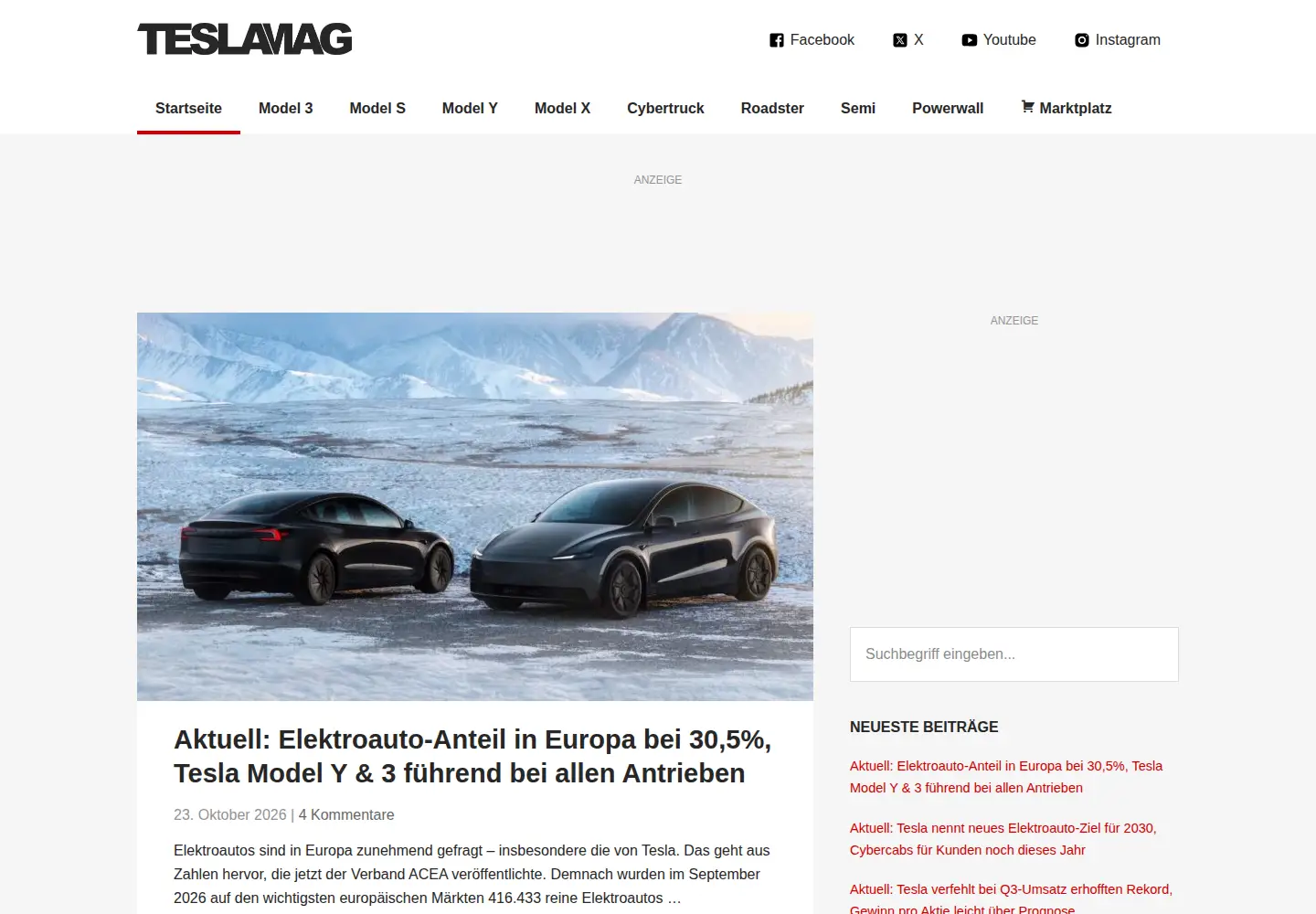 Screenshot of teslamag.de