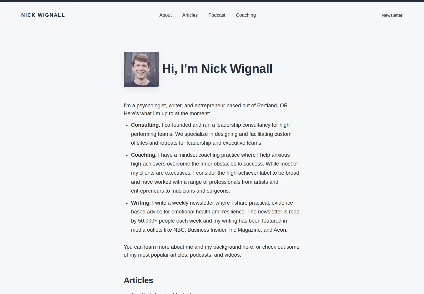 Screenshot of nickwignall.com