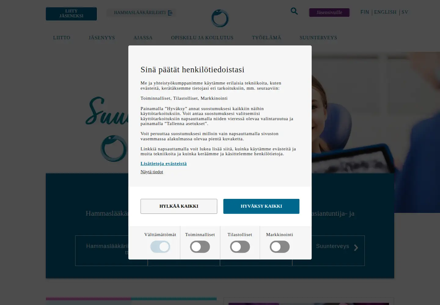 Screenshot of hammaslaakariliitto.fi