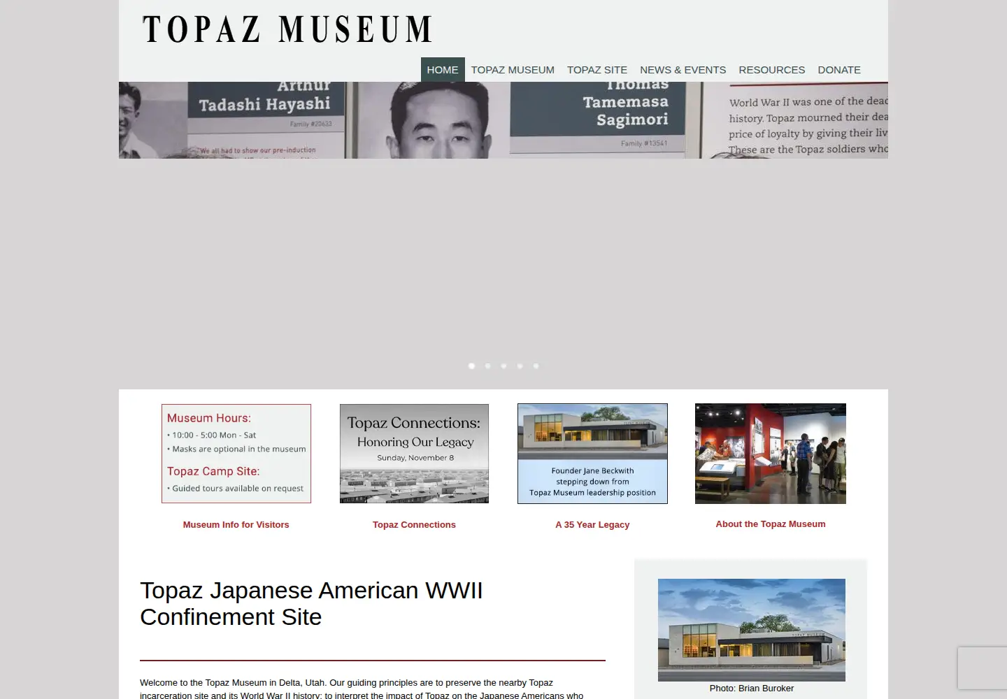 Screenshot of topazmuseum.org