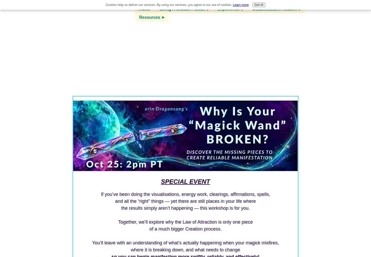 Captured homepage of wicca-spirituality.com in the current scan