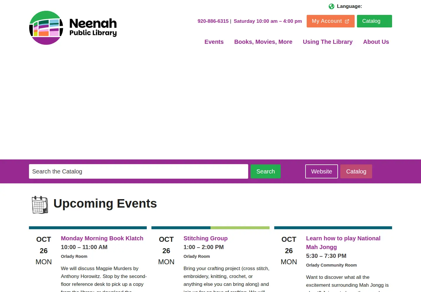 Screenshot of neenahlibrary.org