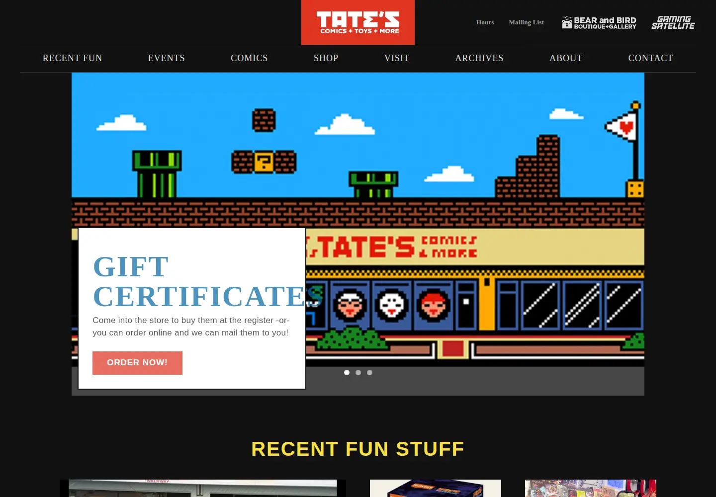 Captured homepage of tatescomics.com in the current scan