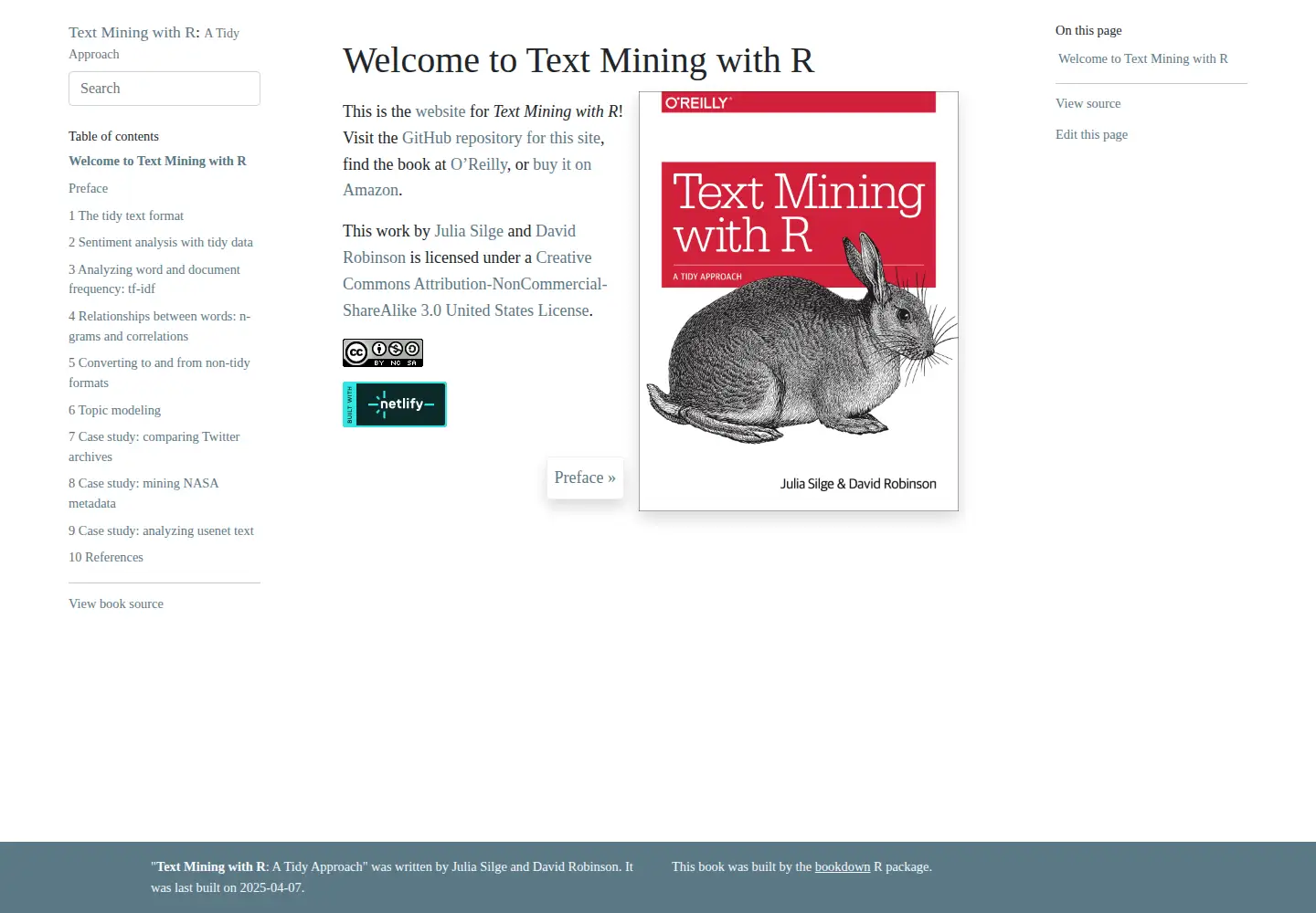 Screenshot of tidytextmining.com