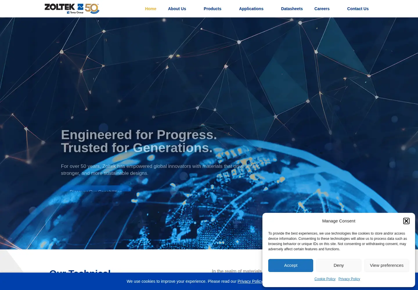 Screenshot of zoltek.com