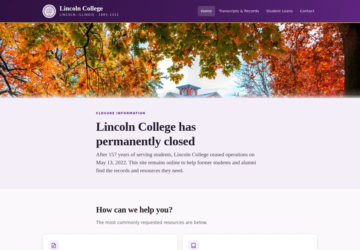 Screenshot of lincolncollege.edu