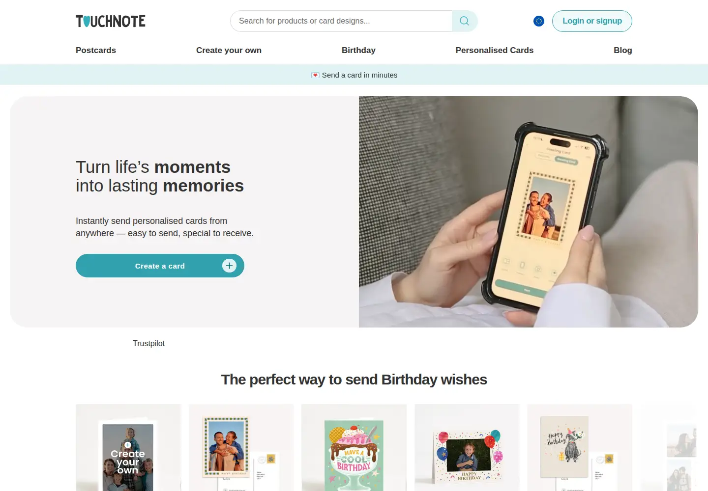 Screenshot of touchnote.com