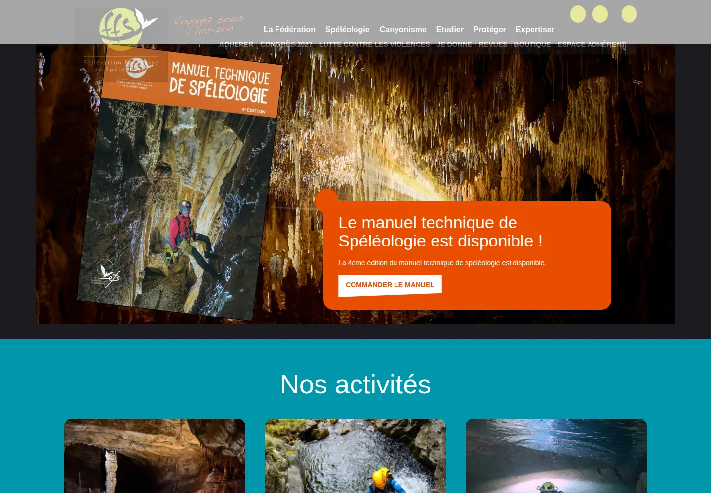 Captured homepage of ffspeleo.fr in the current scan