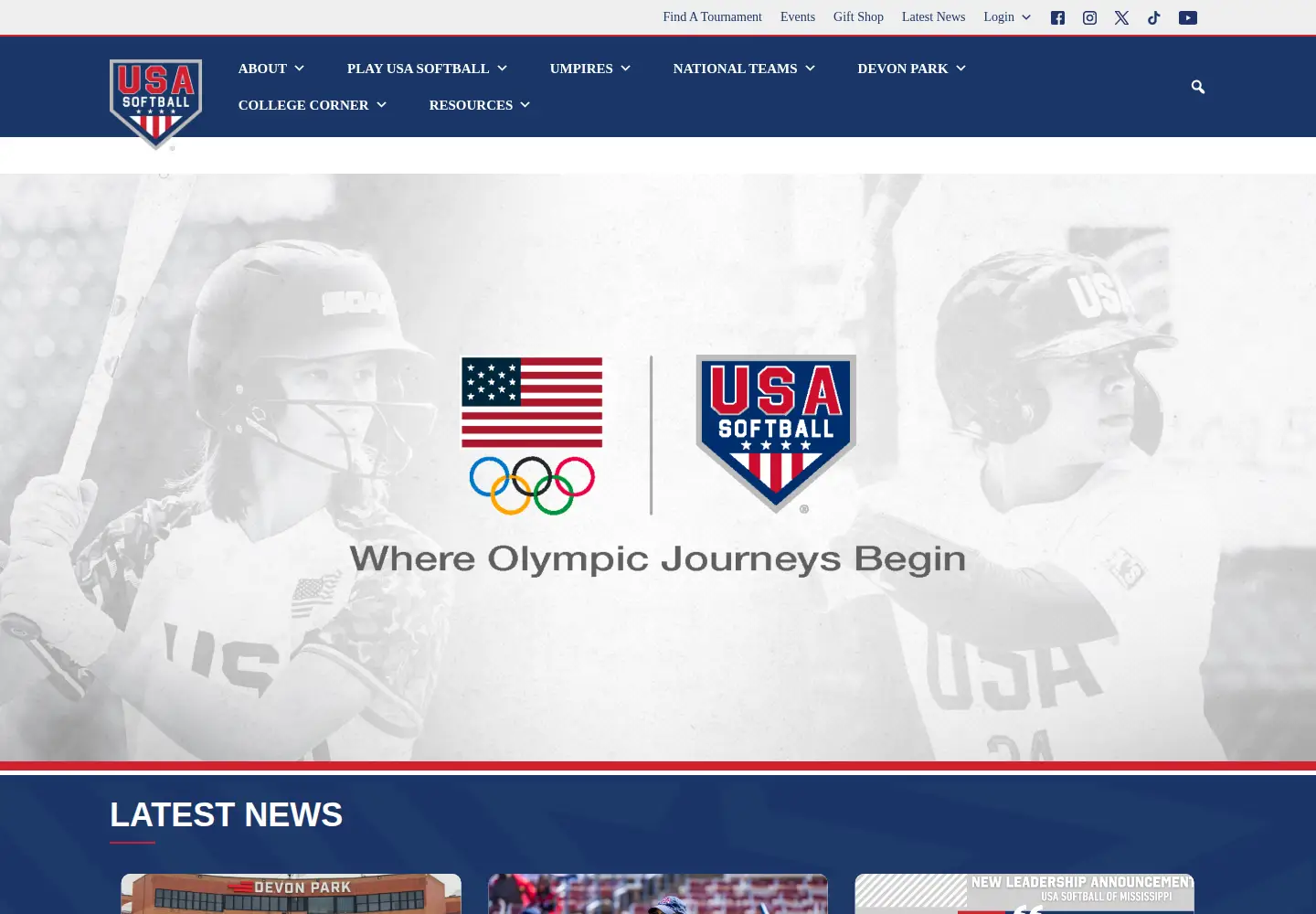 Captured homepage of softball.org in the current scan