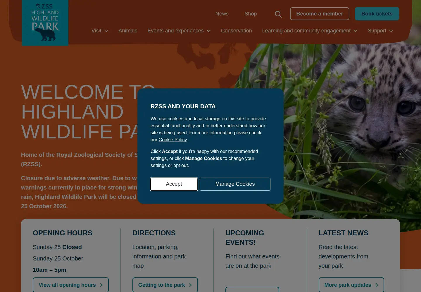 Captured homepage of highlandwildlifepark.org in the current scan