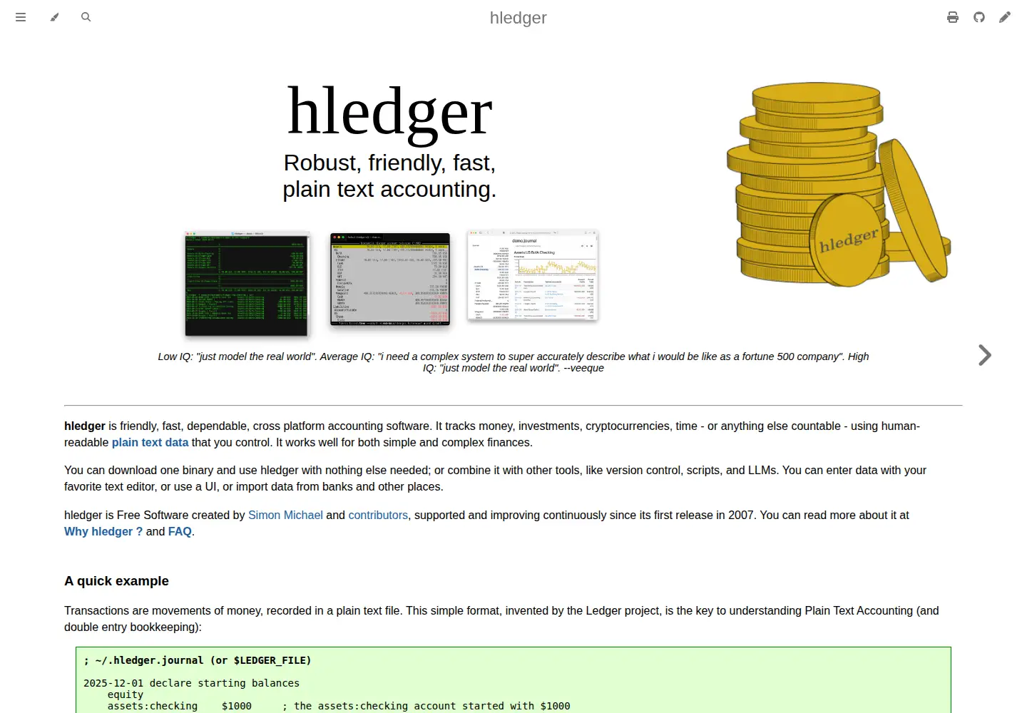 Screenshot of hledger.org