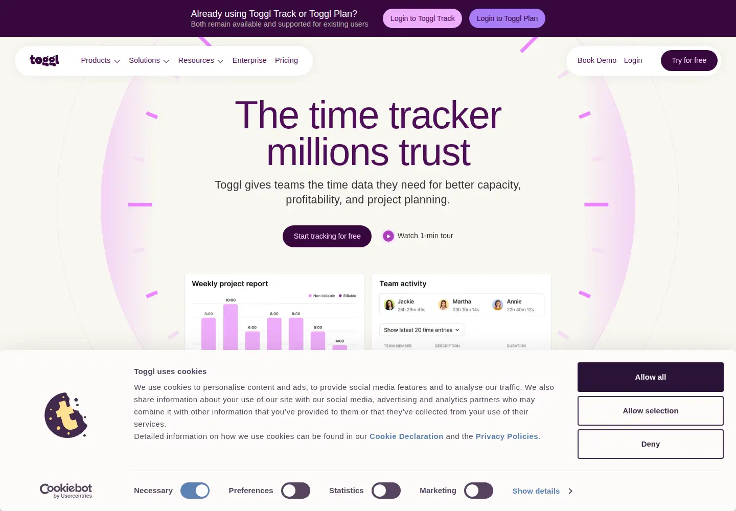 Screenshot of toggl.com