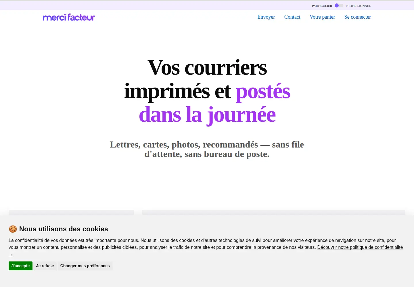 Captured homepage of merci-facteur.com in the current scan