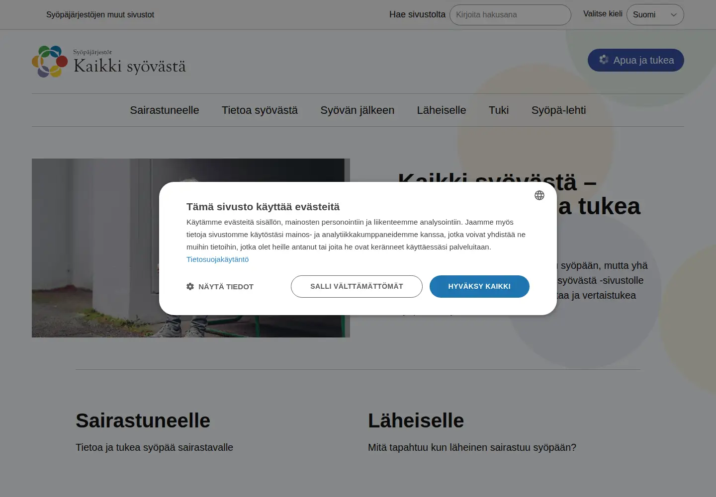 Captured homepage of cancer.fi in the current scan