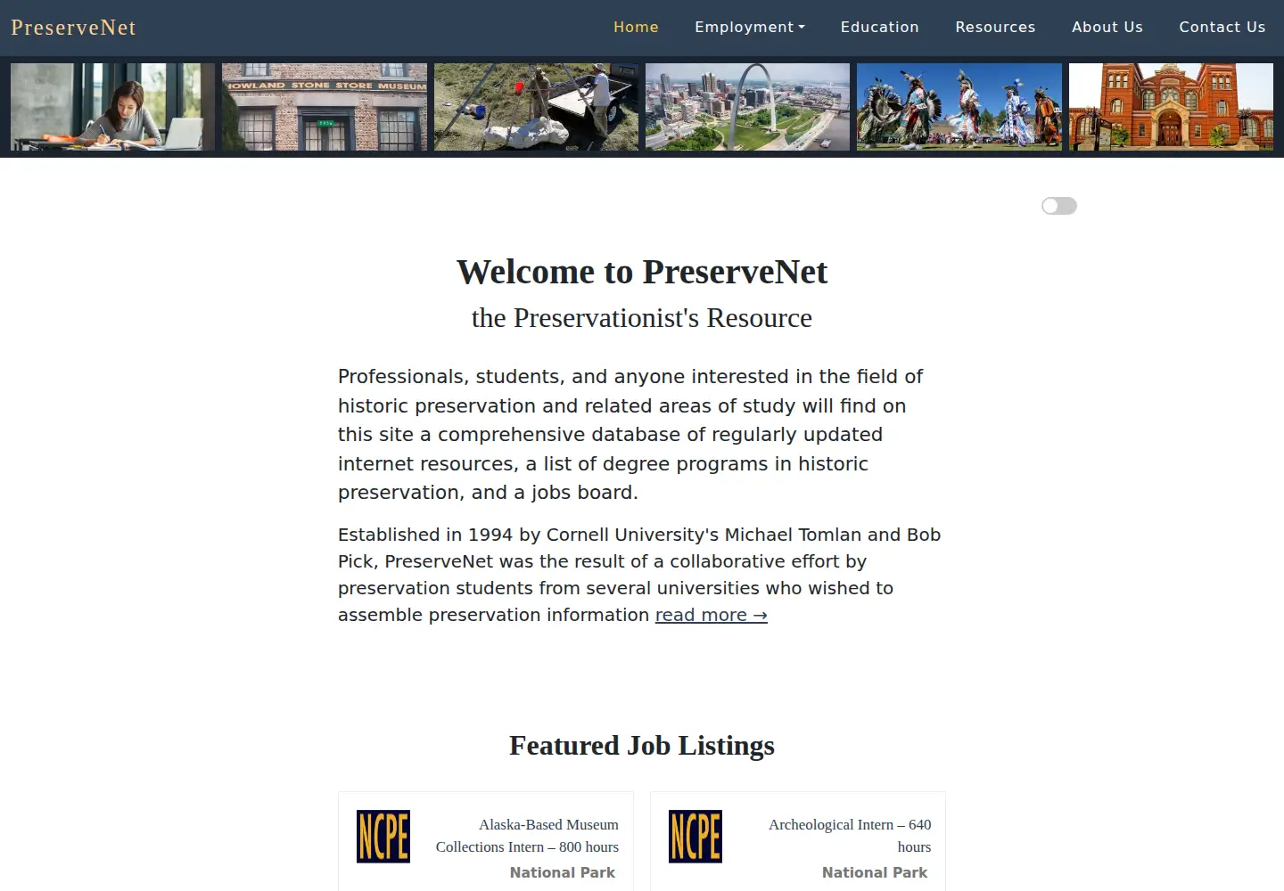 Captured homepage of preservenet.org in the current scan