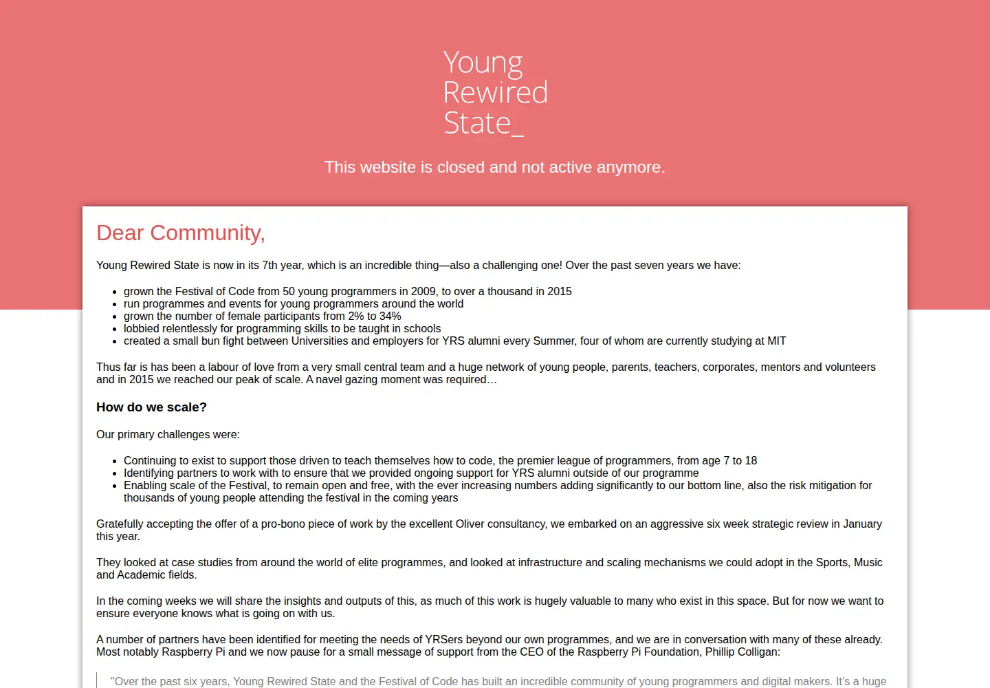 Captured homepage of youngrewiredstate.org in the current scan