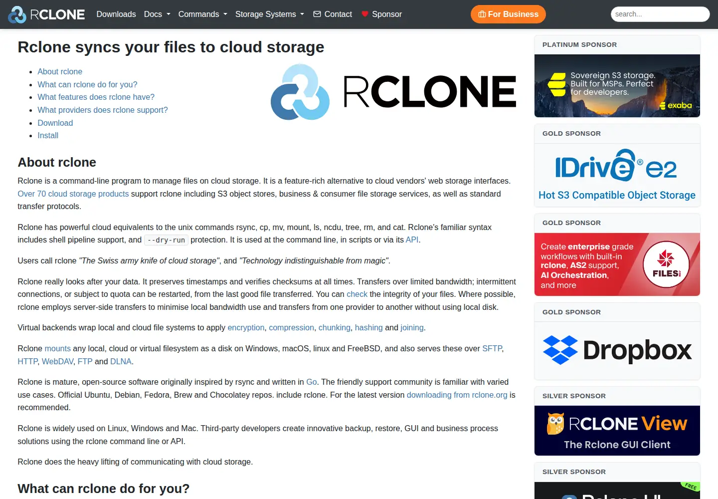 Screenshot of rclone.org