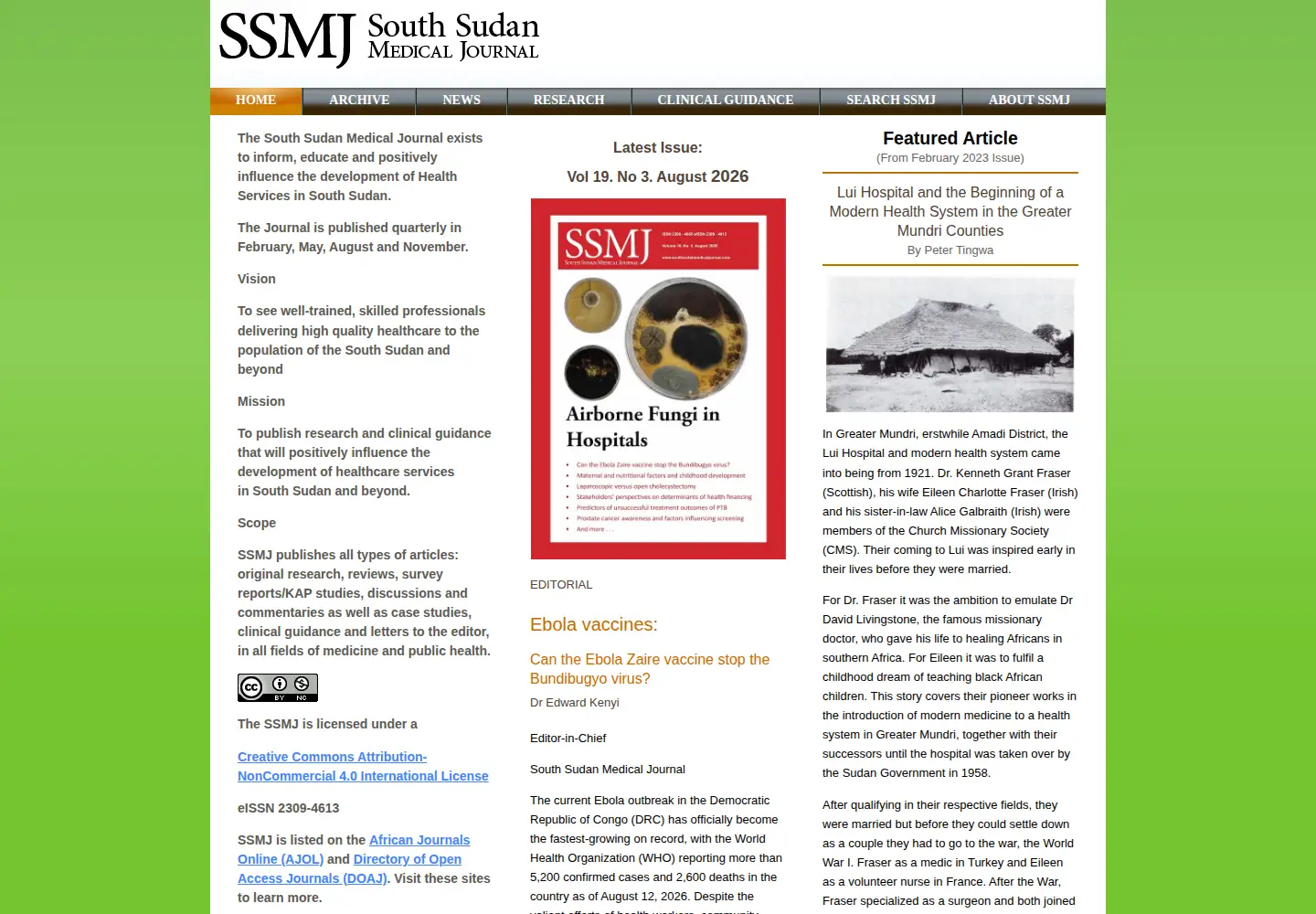 Captured homepage of southsudanmedicaljournal.com in the current scan