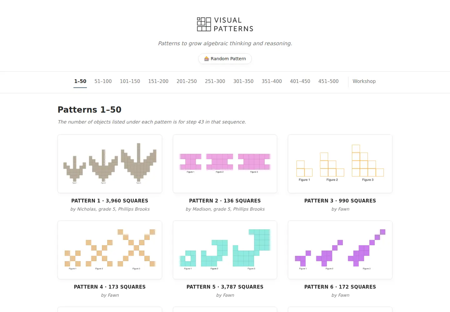 Screenshot of visualpatterns.org
