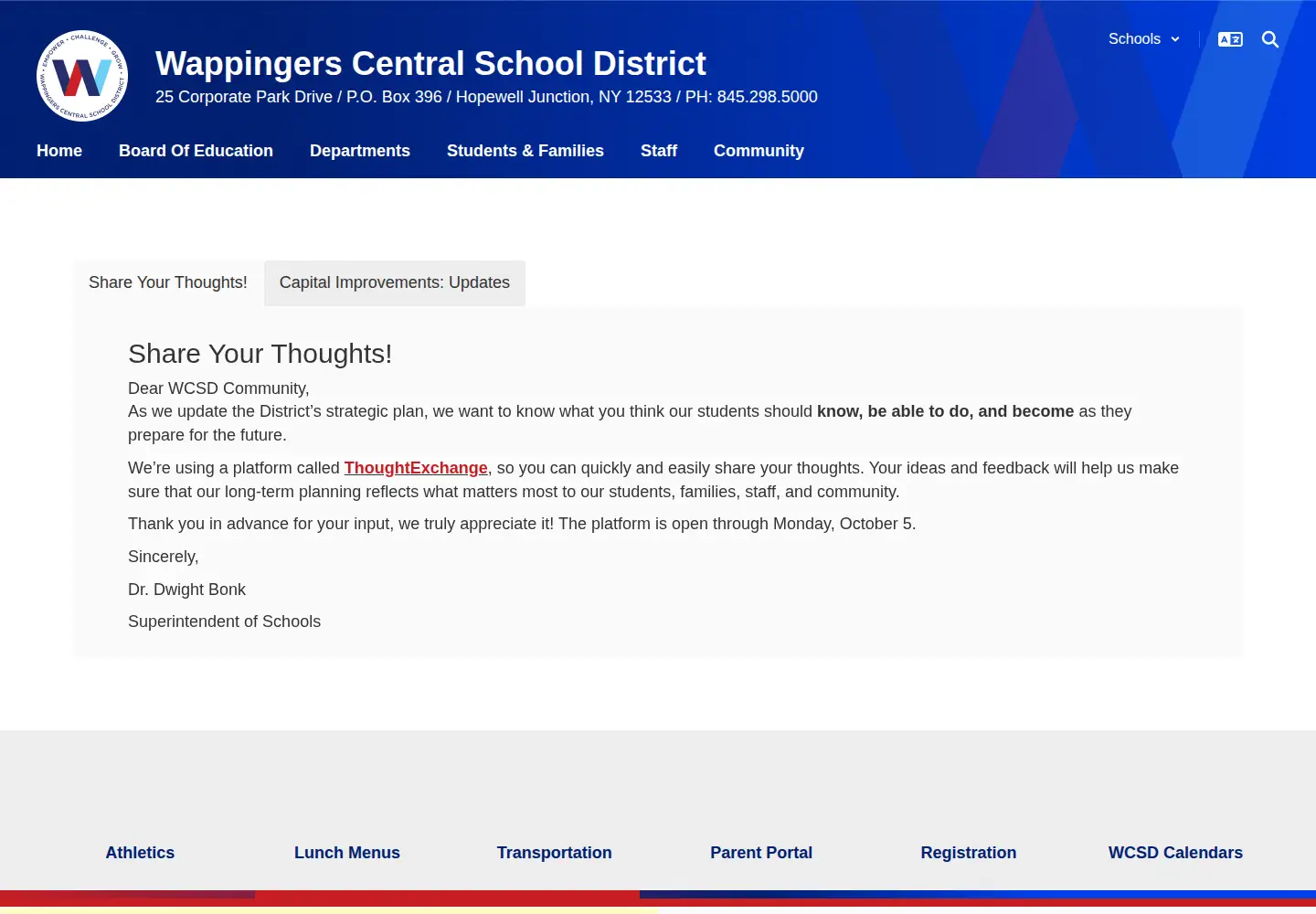 Screenshot of wappingersschools.org