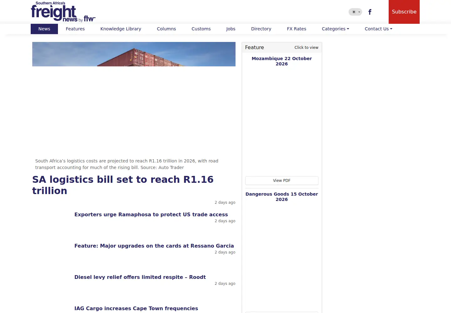 Screenshot of freightnews.co.za