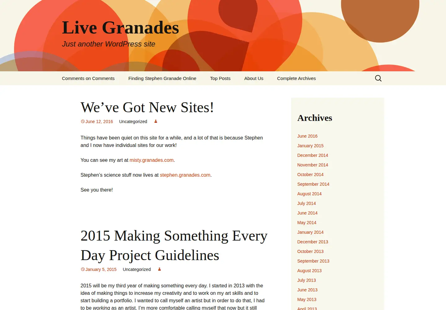 Captured homepage of granades.com in the current scan