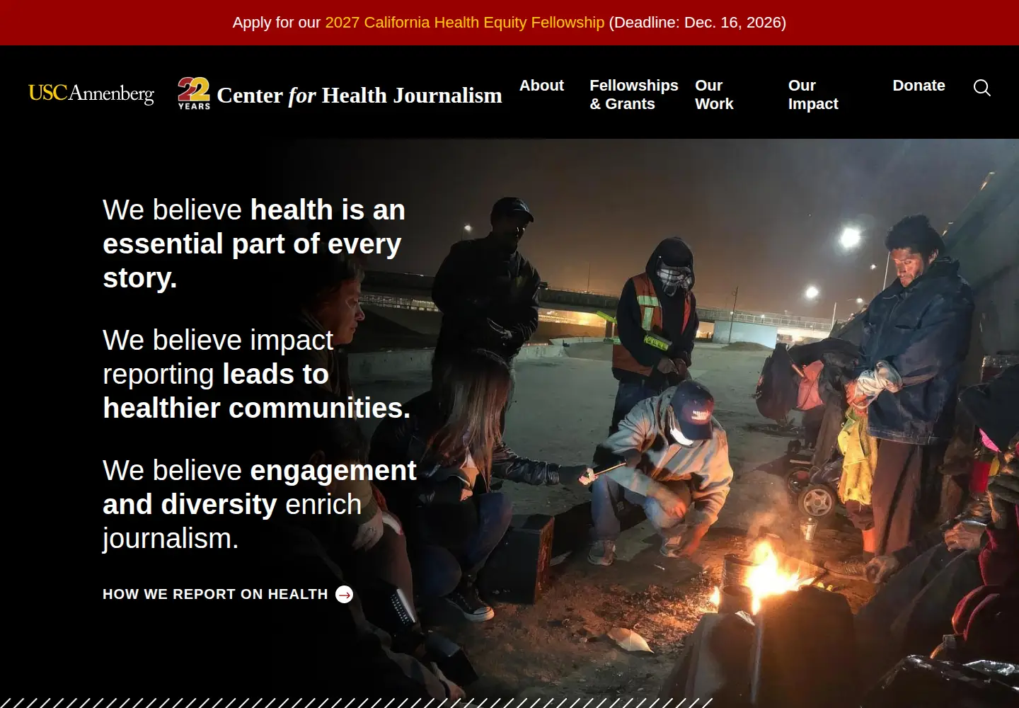 Captured homepage of reportingonhealth.org in the current scan